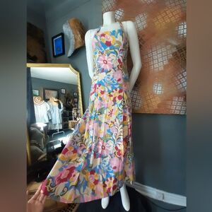 Zara Nwt Floral Multicolor Linen Blend Maxi Dress